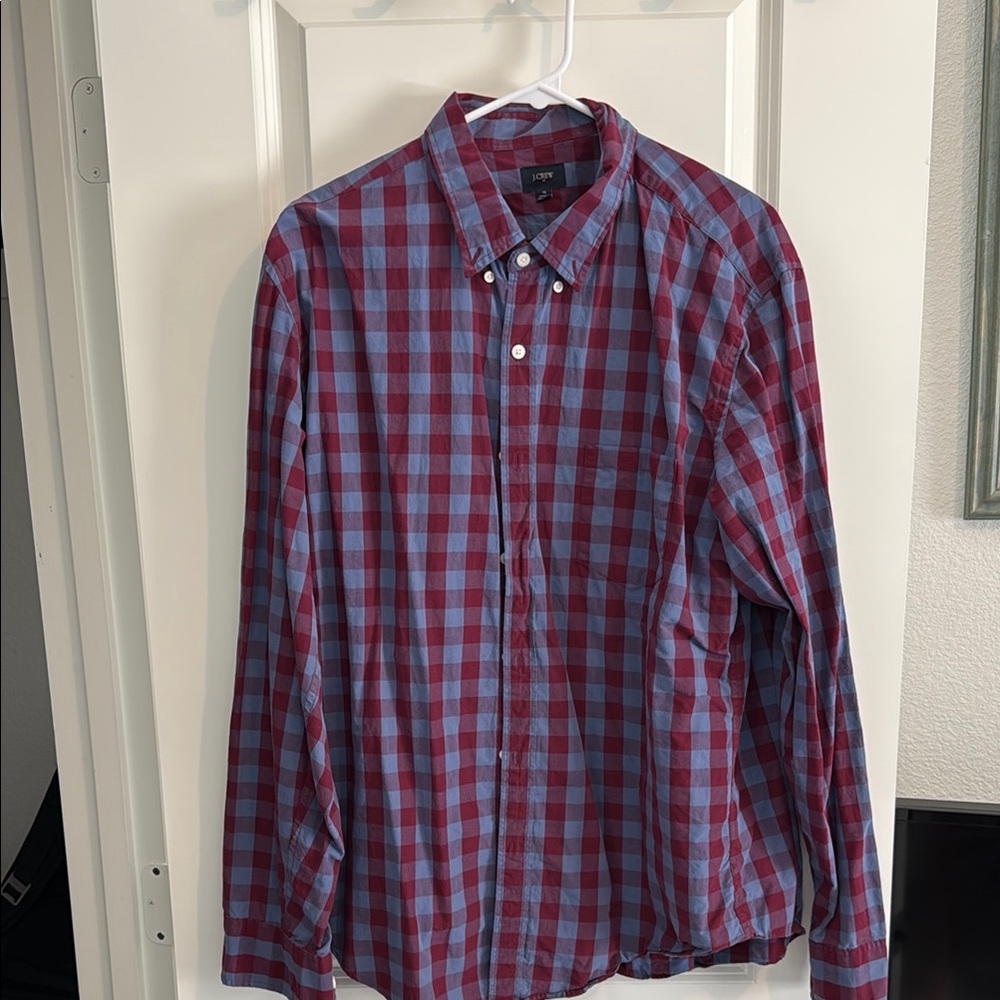 J. Crew Blue and Red Casual Button Down Shirt